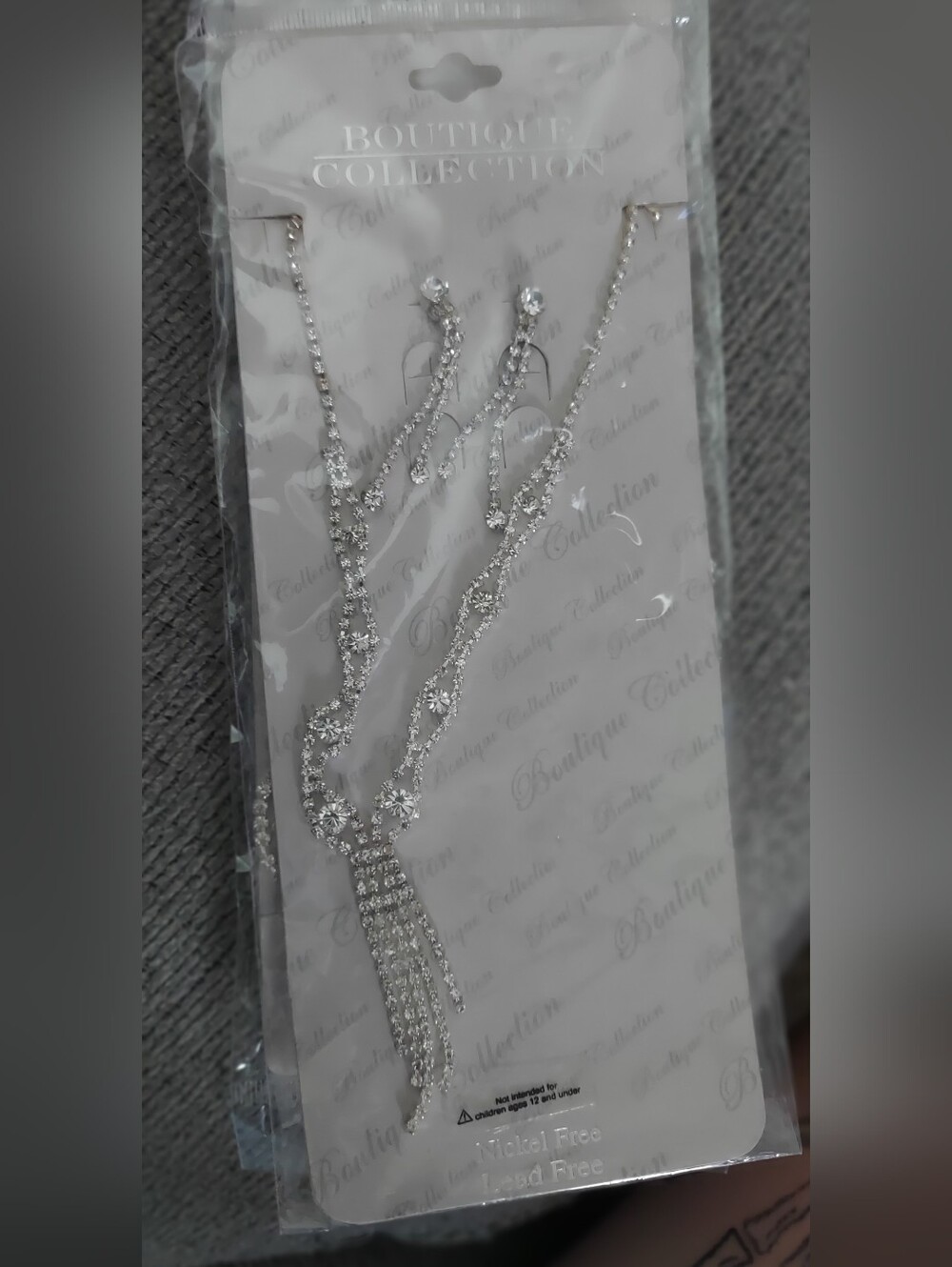 Silver Crystal Tassel Necklace Set